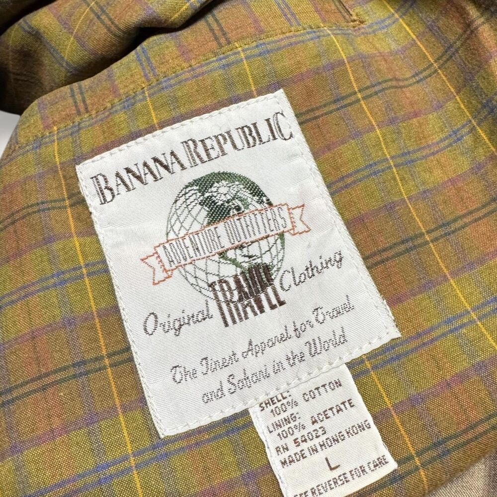Vtg 90s Banana Republic Travel Mens Blazer Jacket Plaid Check L Cotton Hong Kong - Picture 3 of 8